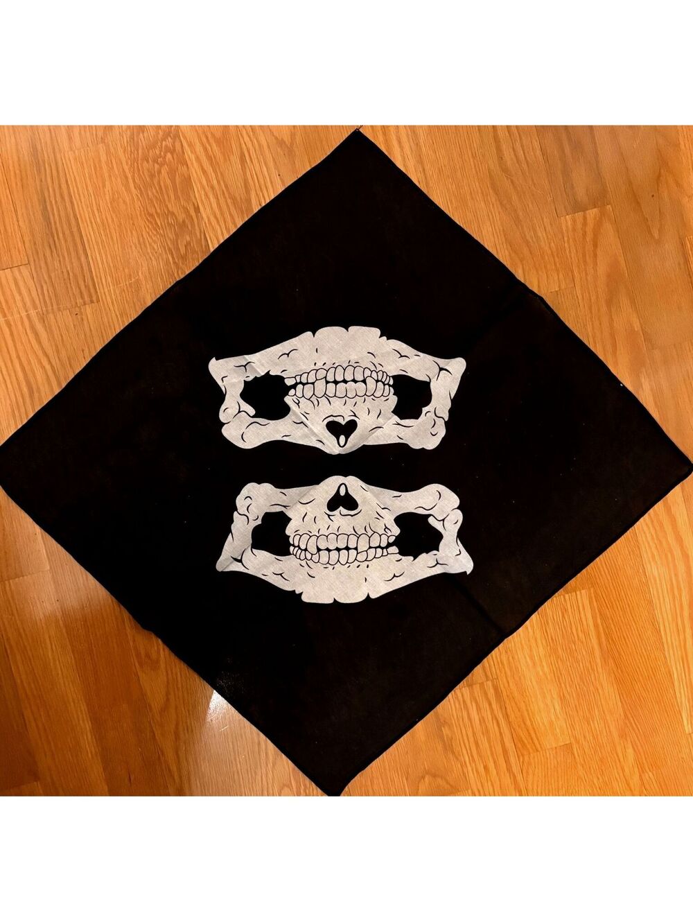 Black Square Scarf with White Skull Design - New Without Tags